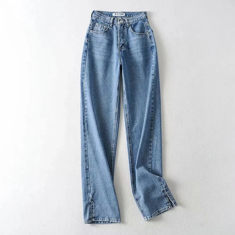 Washed Denim Pants Jeans Women Boyfriend Jeans Casual Pants Split Long Pants Bottom Black Jeans