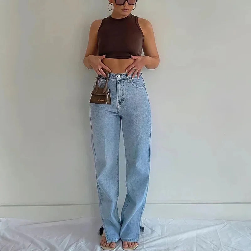 Washed Denim Pants Jeans Women Boyfriend Jeans Casual Pants Split Long Pants Bottom Black Jeans