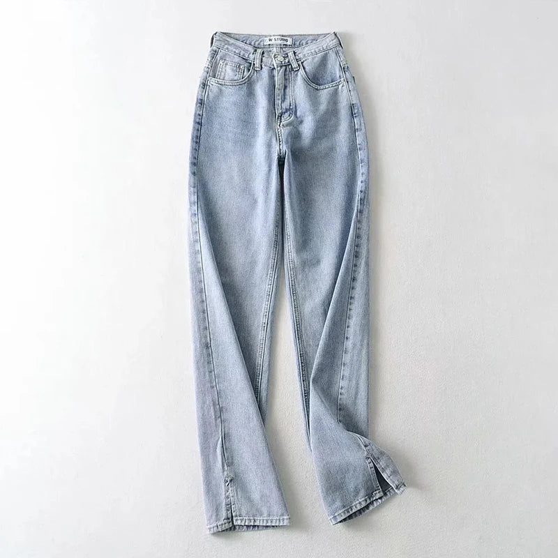Washed Denim Pants Jeans Women Boyfriend Jeans Casual Pants Split Long Pants Bottom Black Jeans